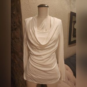 White House Black Market Cream Drape Neck Top